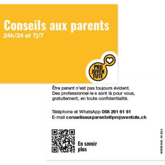 Carte de visite des Conseils aux parents de Pro Juventute