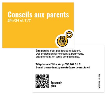 Carte de visite des Conseils aux parents de Pro Juventute